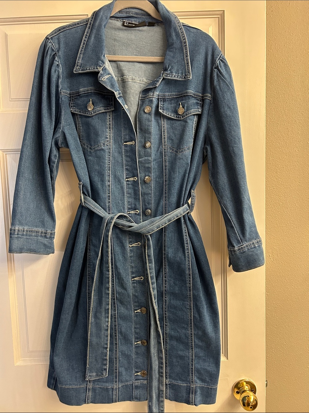 New York & Company Blue Denim Button-Up Shirt Jacket